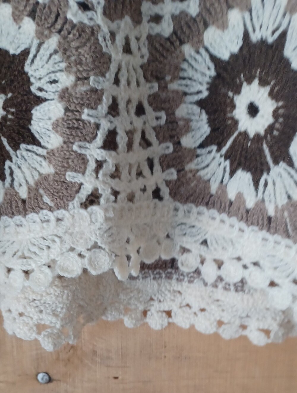 Crochet Floral Knit Long-Sleeve Top - Cream & Brown - Picture 6 of 8